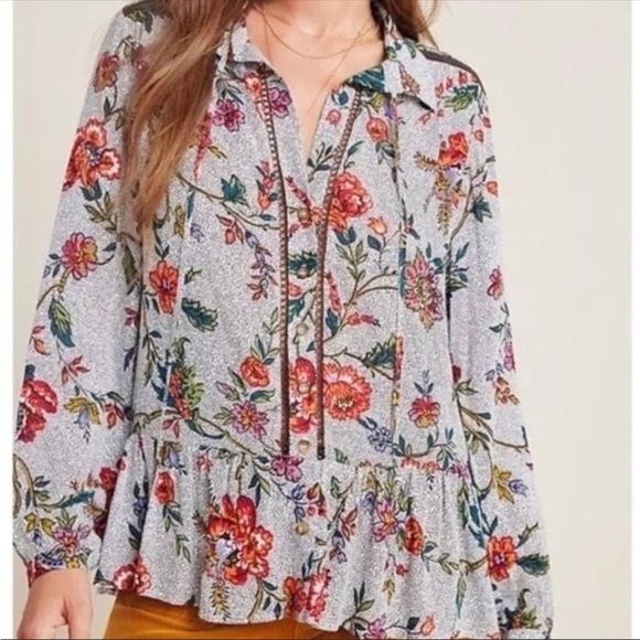 Anthropologie Maeve Janie Flounced Peasant Blouse. Size 00. - Picture 1 of 12